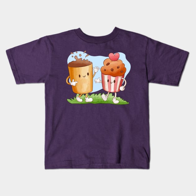 Funny Cupcake And Coffee Kids T-Shirt by Mako Design 